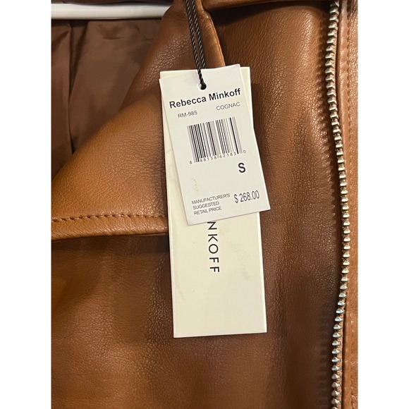 Rebecca Minkoff Cognac Brown Vegan Faux Leather Moto‎ Jacket Biker Zip Up Small - Picture 7 of 13